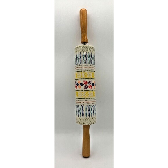 Anthropologie Rolling Pin POLAR GAZE Ceramic Winter Holiday Folk Snowflake - Picture 2 of 13